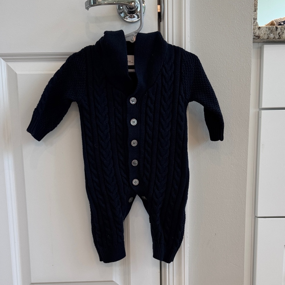 Navy Blue Cable Knit Baby One Piece